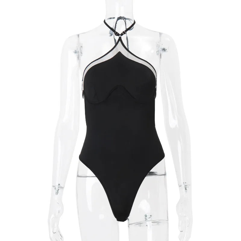 Mesh Bodysuit Backless Halter Top