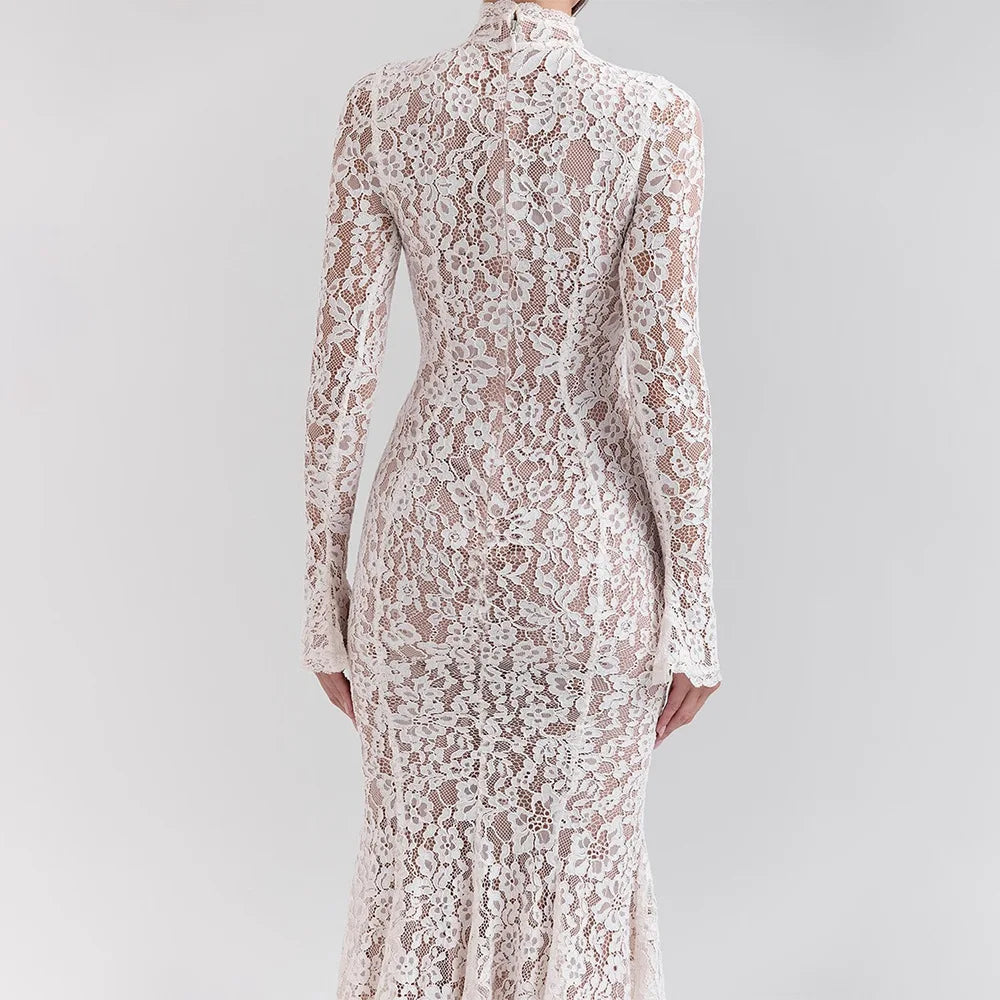 Lace Half High Neck Fishtail Dress