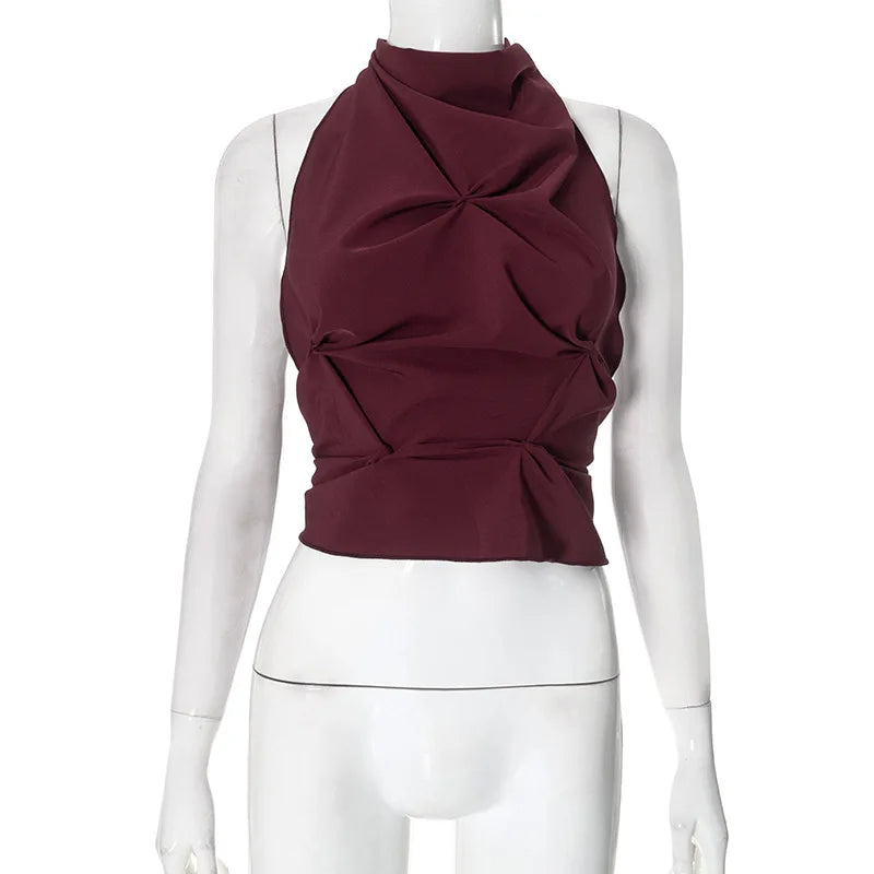 Halter Neck Lace-Up Sleeveless Top