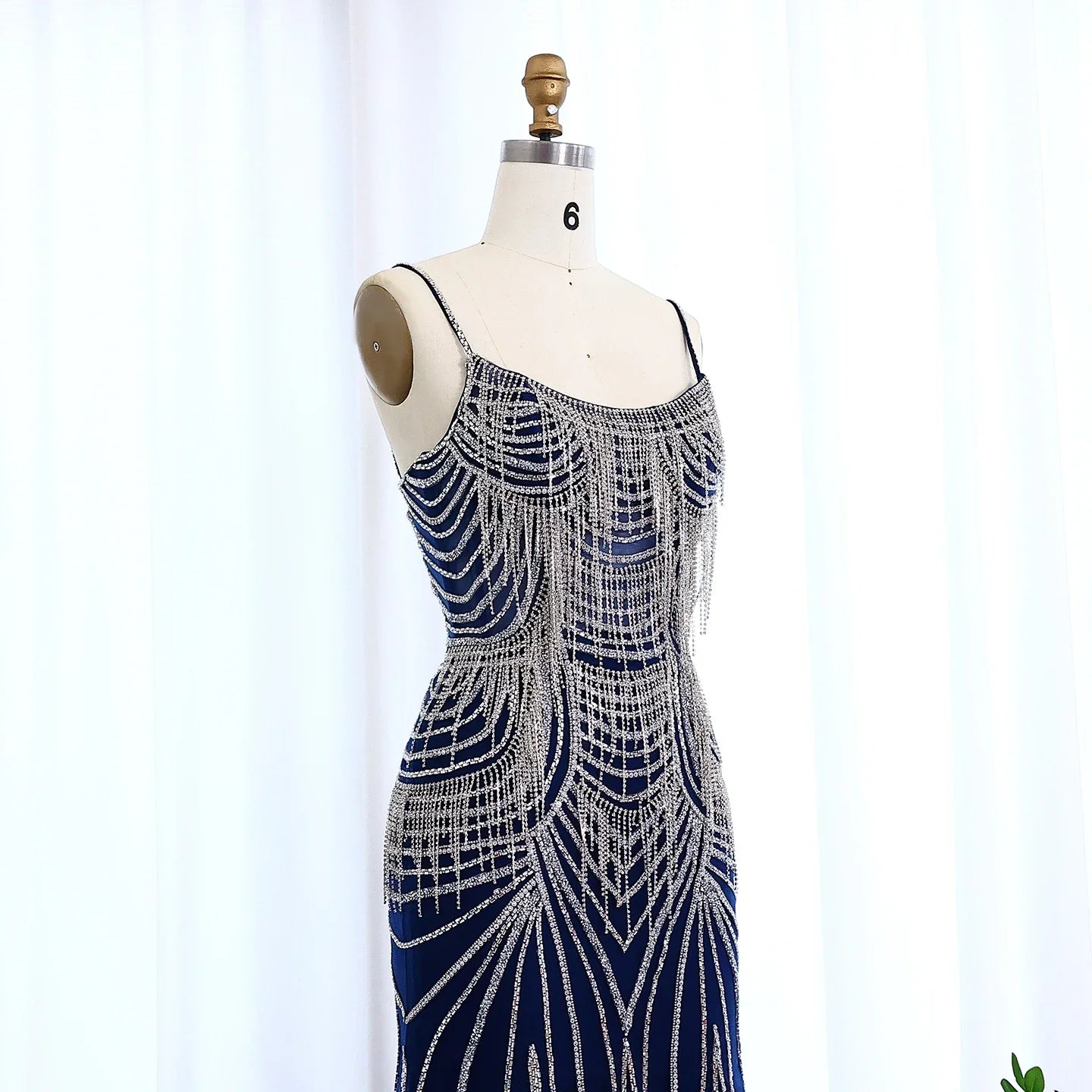 Crystal Tassel Mermaid Spaghetti Straps Gown