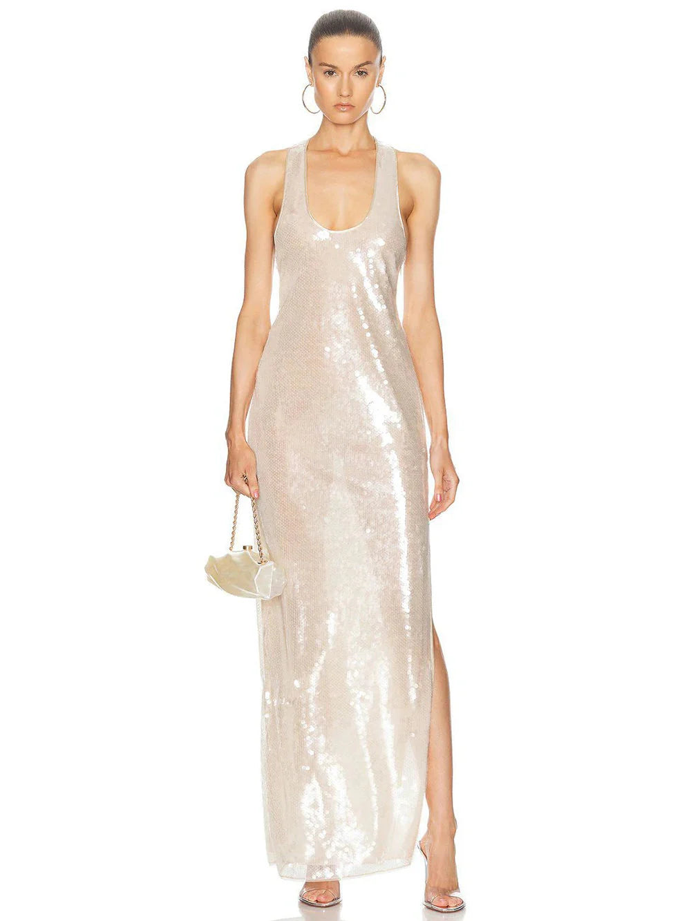 Women's Bling Glitter Sequin Transparent Maxi Dress