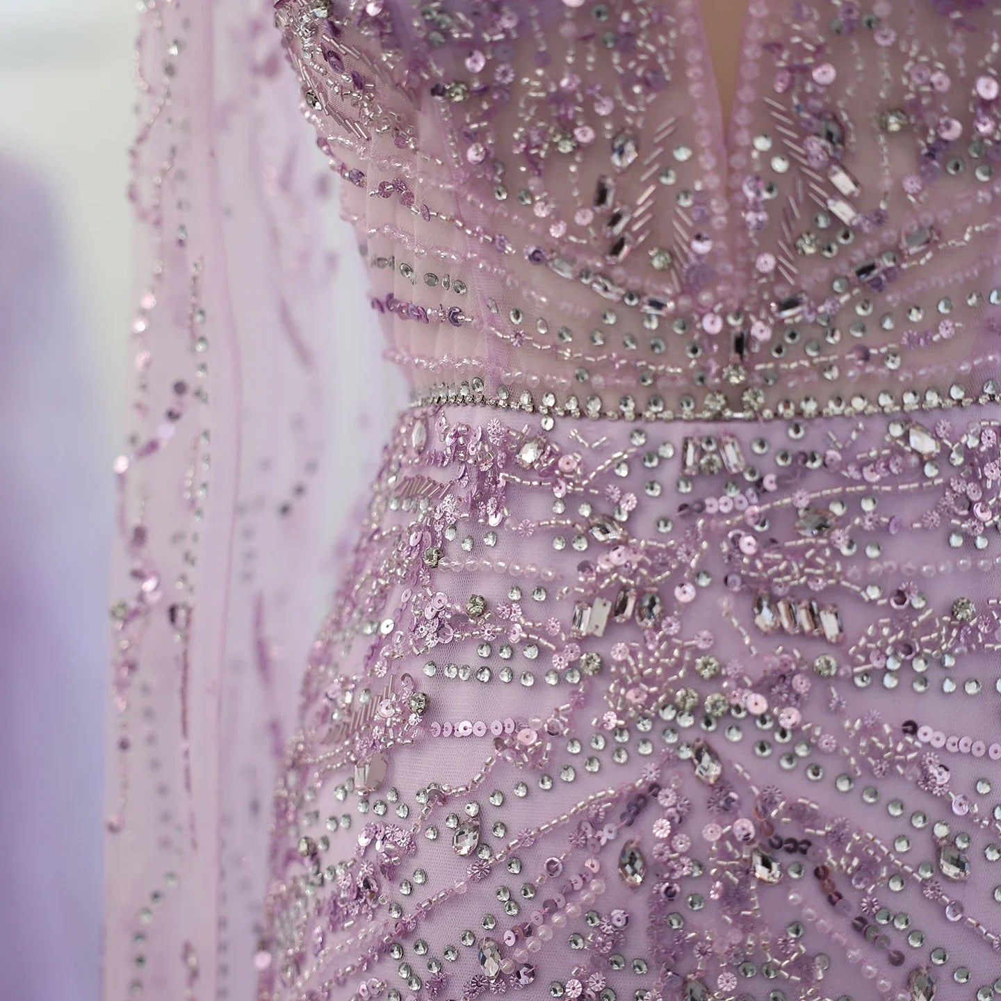 Silver-Gray Mermaid Evening Gown with Cape