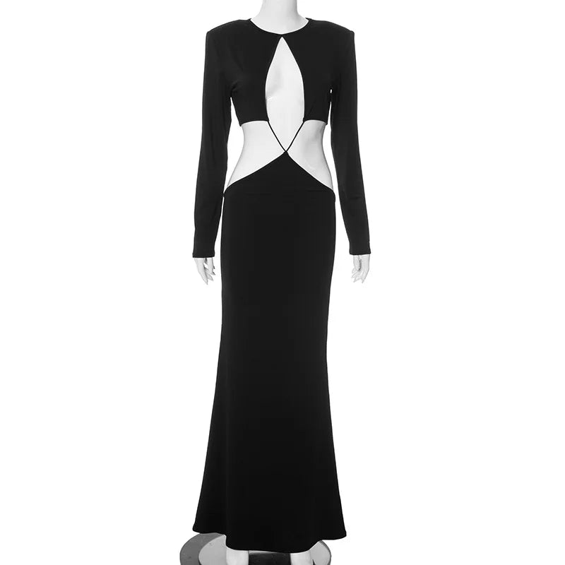 Black Cut Out Long Sleeve Dress Y2K Party Dress