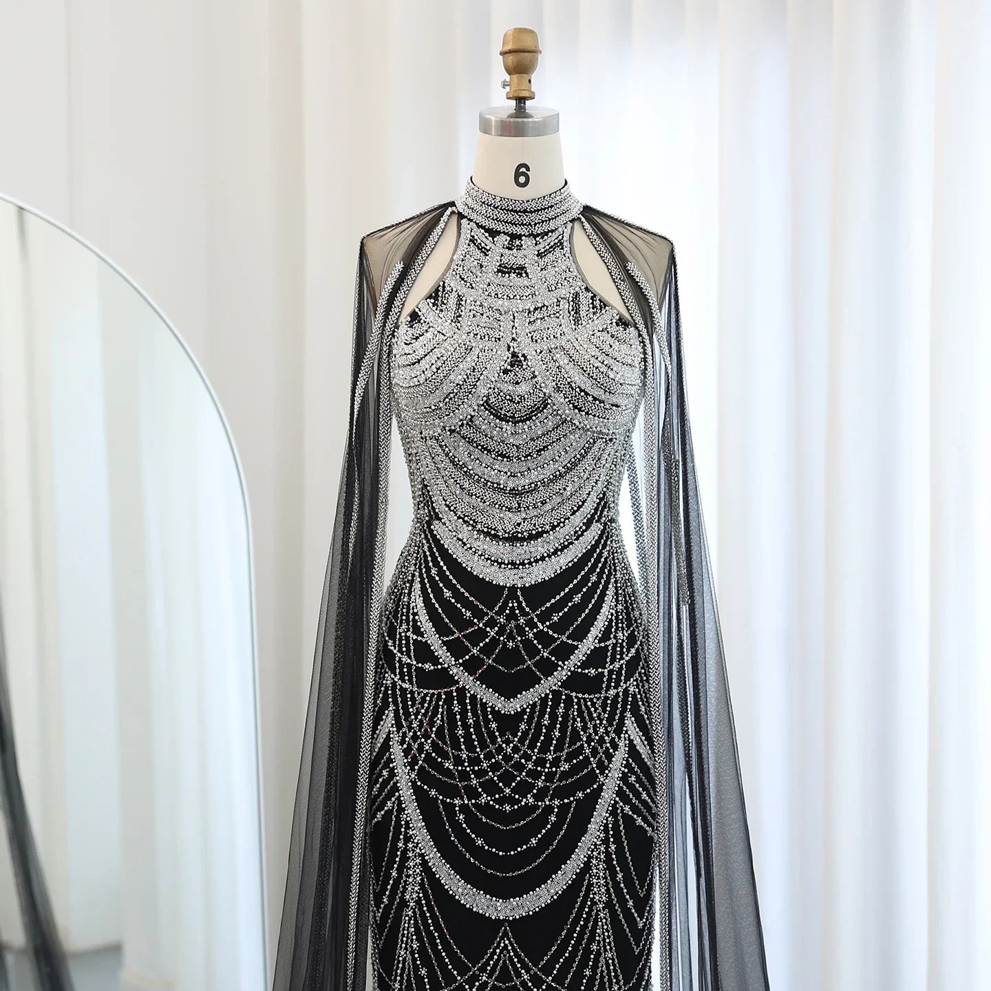 Black Evening Gown with Cape Sleeves
