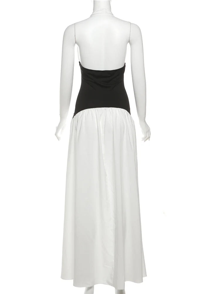 Halter Patchwork Corset Sleeveless Long Dress