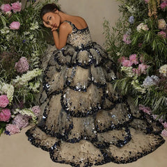 Sequin Butterfly Layered Gown