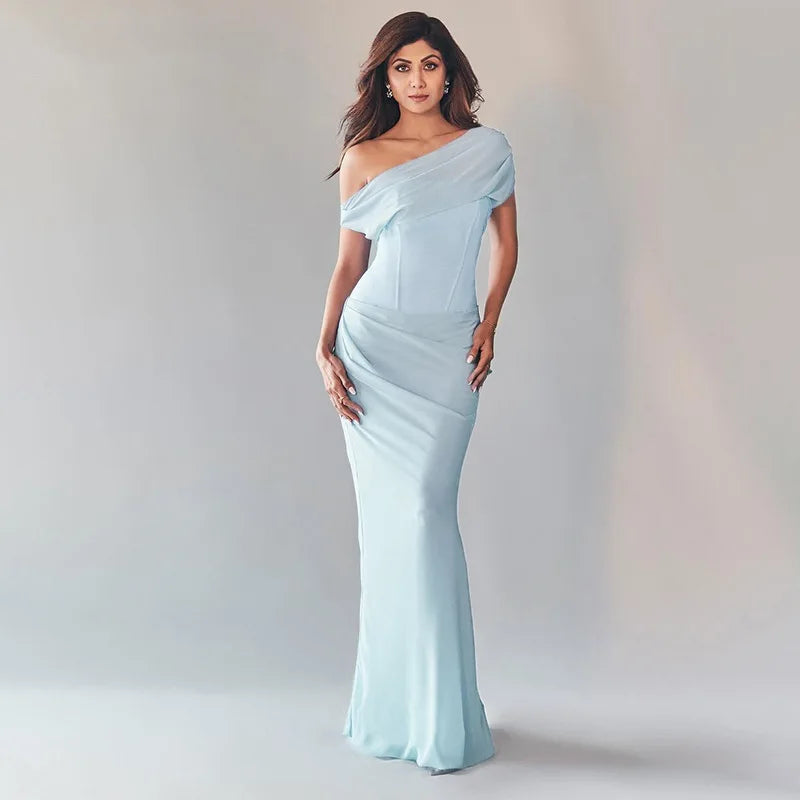 Patchwork Diagonal Collar Women Maxi Dress