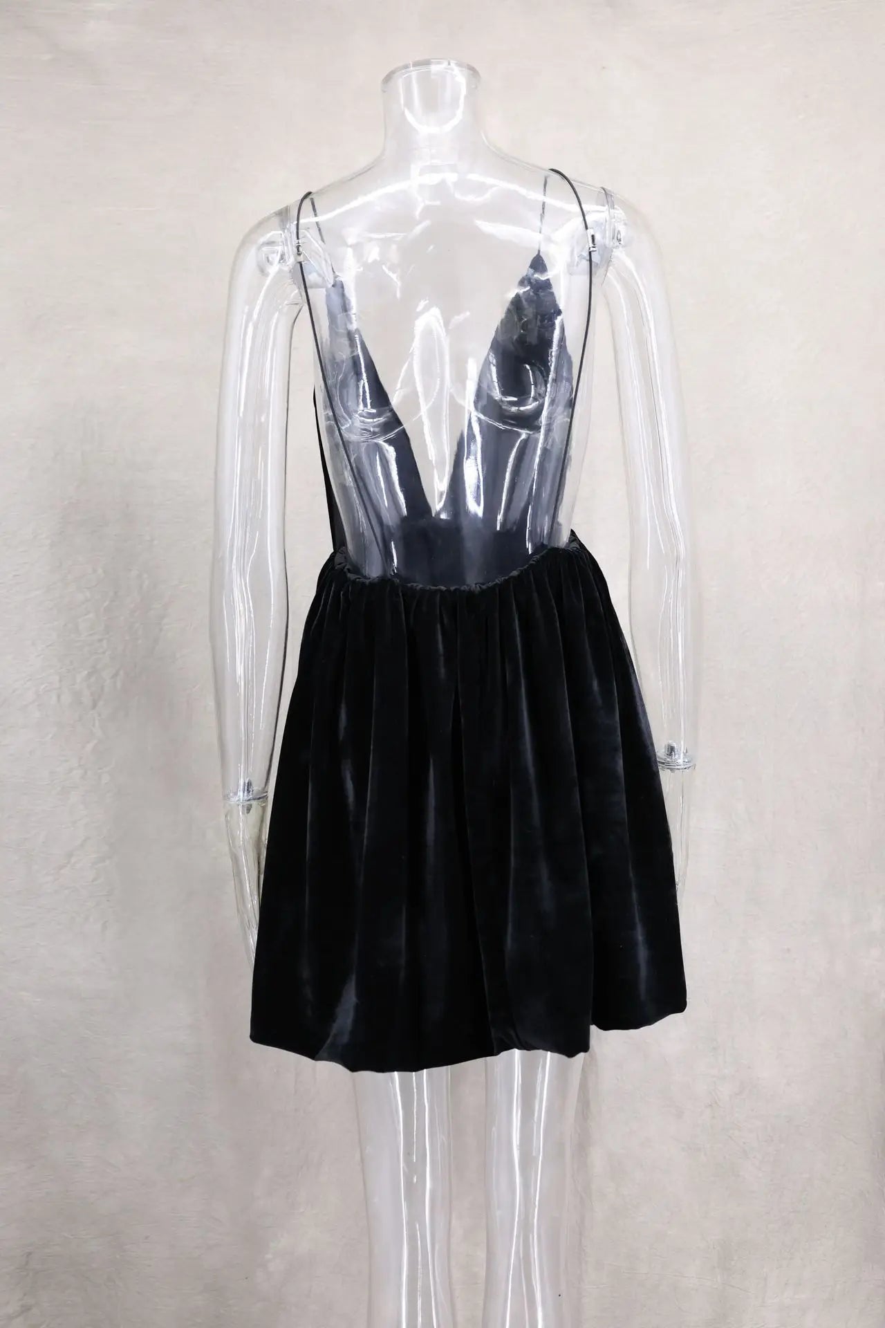 Velvet Deep V Neck Mini Lantern Dress