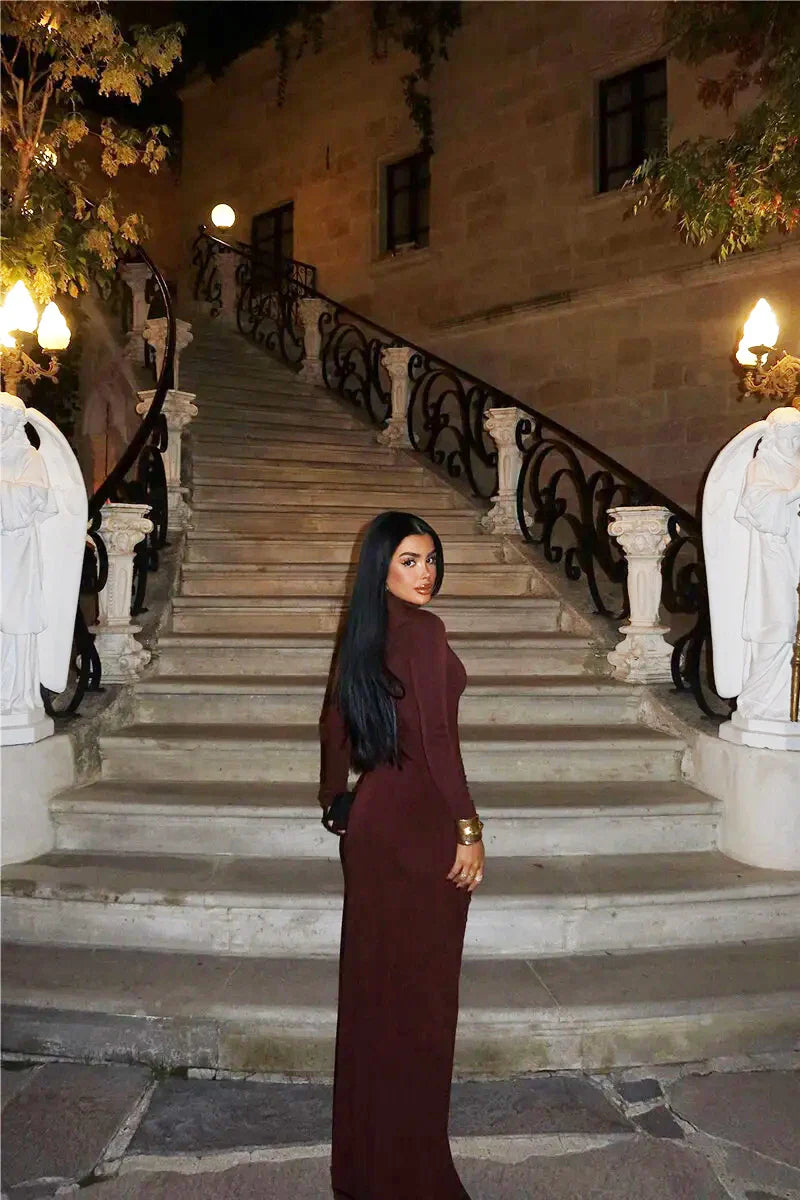 Turtleneck Hollow Out Thigh High Split Dress