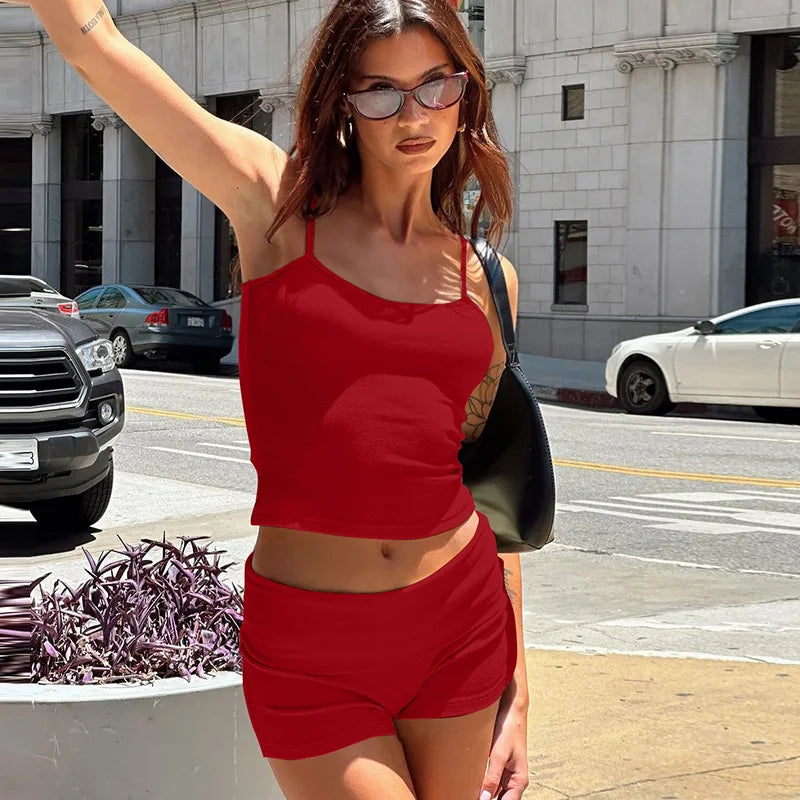 Camisole Top and Casual Female Shorts Two Piece Set