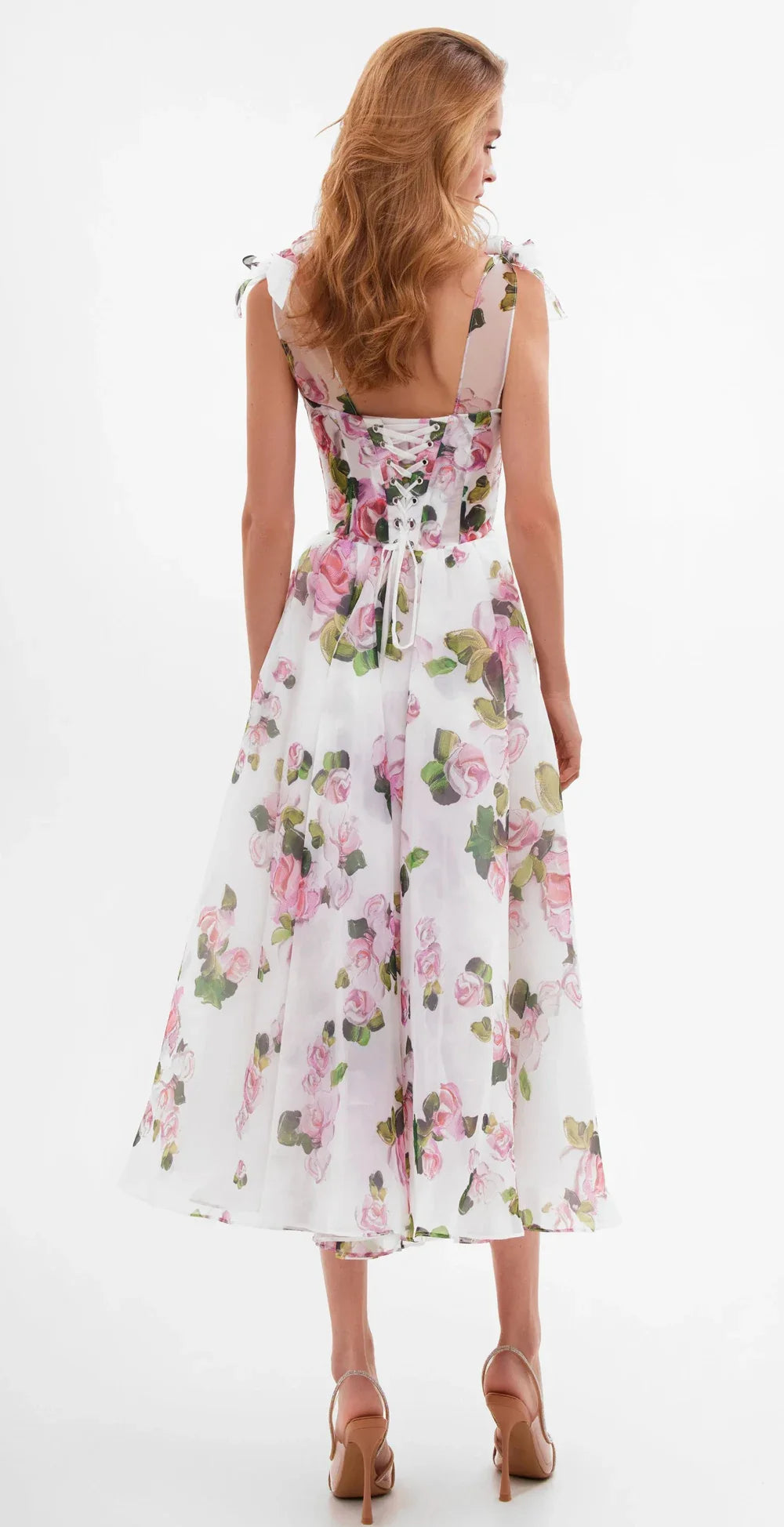 Floral back lace-up suspender dress