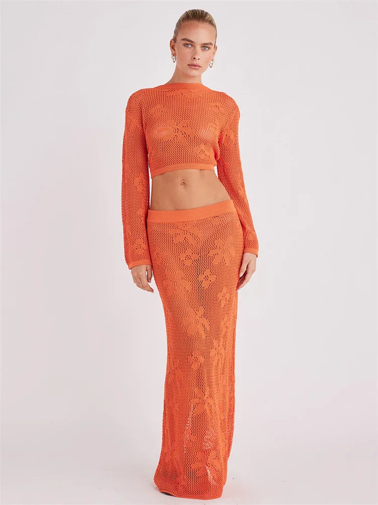 Knit 2-Piece Set Women's Beach Cardigan and Maxi Skirt