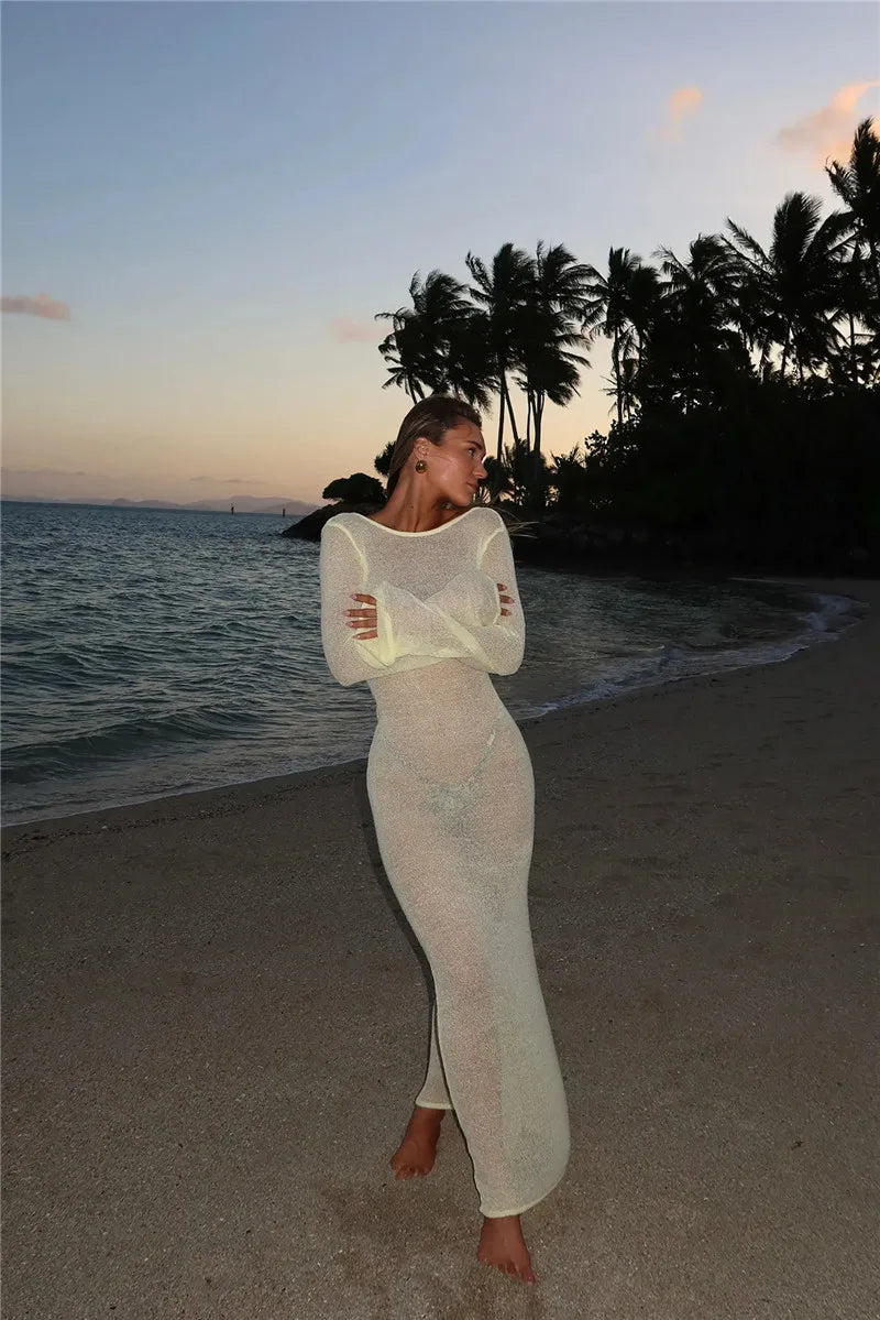 Hollow Backless Solid Knitted Dress