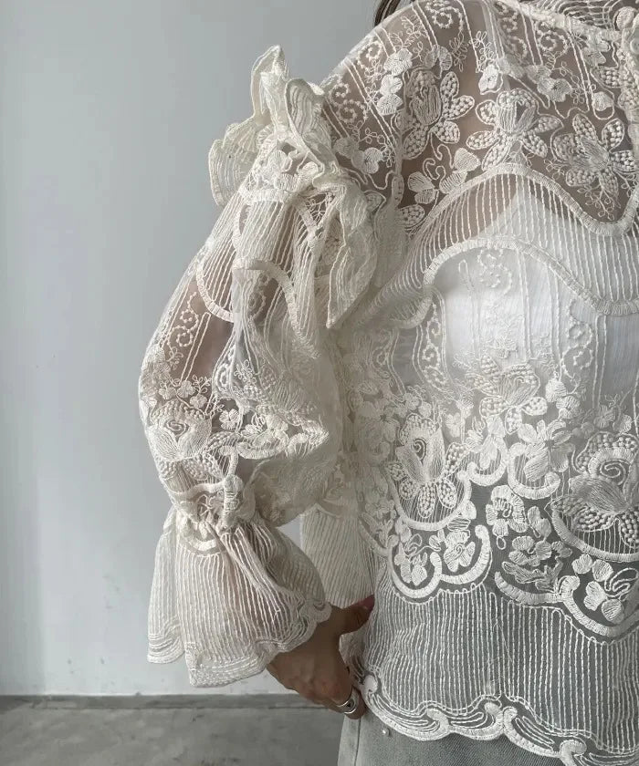 Embroidered Shirt and Strap Two Piece Lace Top