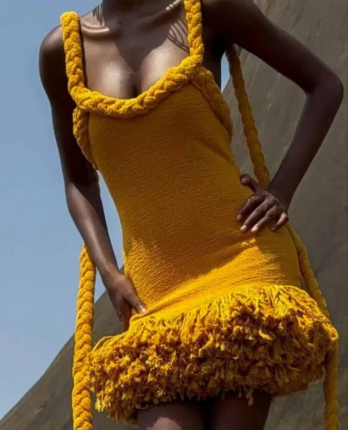 Fluff Patchwork Halter Mini Dress