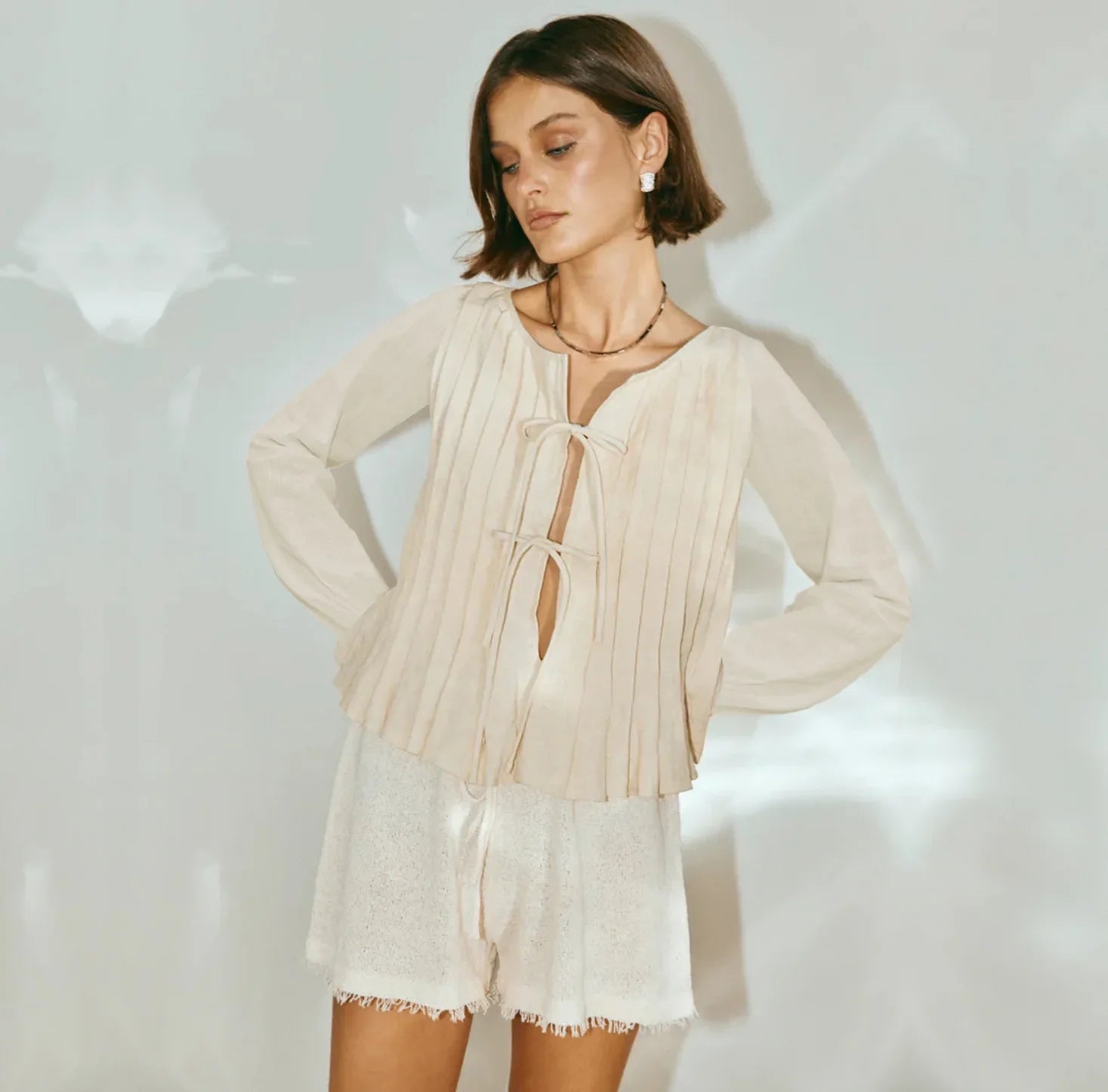 Patchwork Long Sleeve Lace-Up Top
