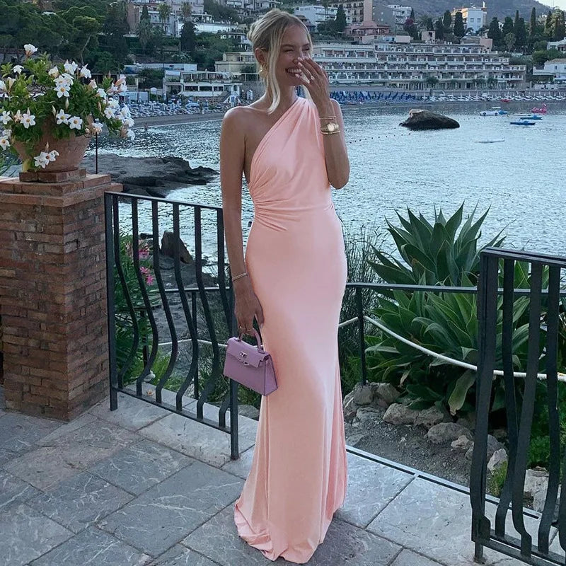 Around Halter Draped Backless Long Dress