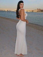 Deep V Neck Sleeveless High Waist Long Knitted Dress