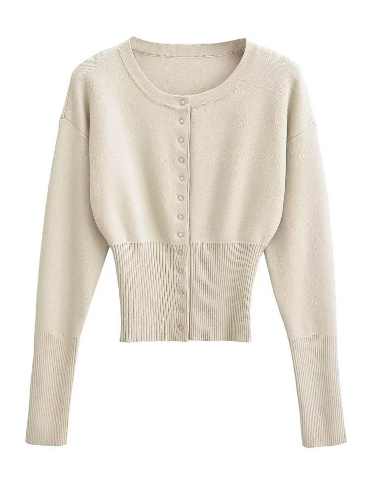 Autumn Knitwear Cardigan Ribbed Patchwork Cropped Top