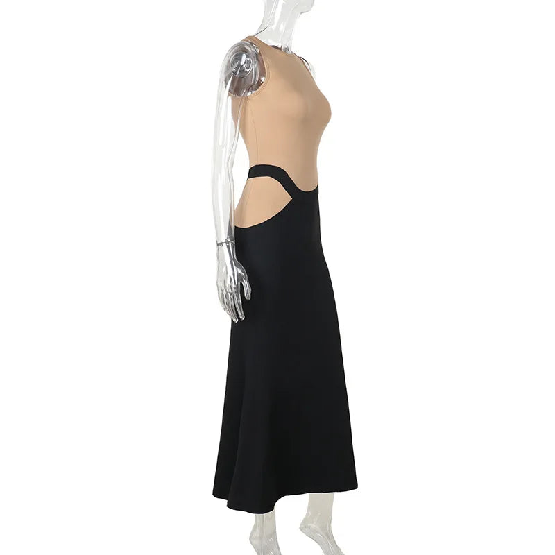 Sleeveless Patchwork Contrast Long Dress