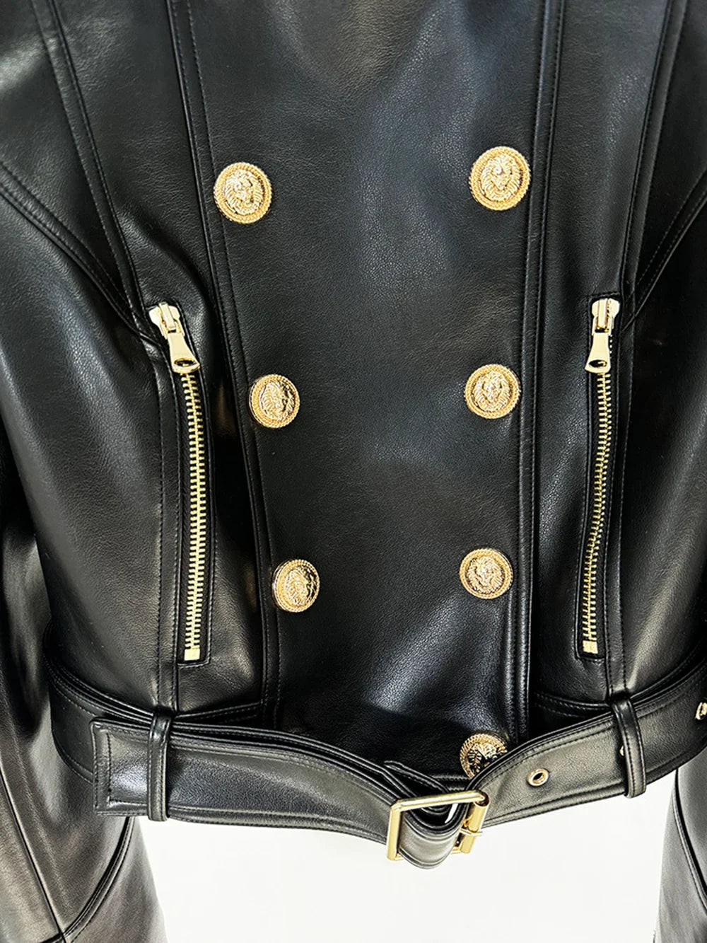 Women's Double Breasted Faux Leather Short Jacket