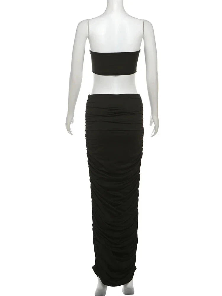 Patchwork Strapless Black Maxi Dress