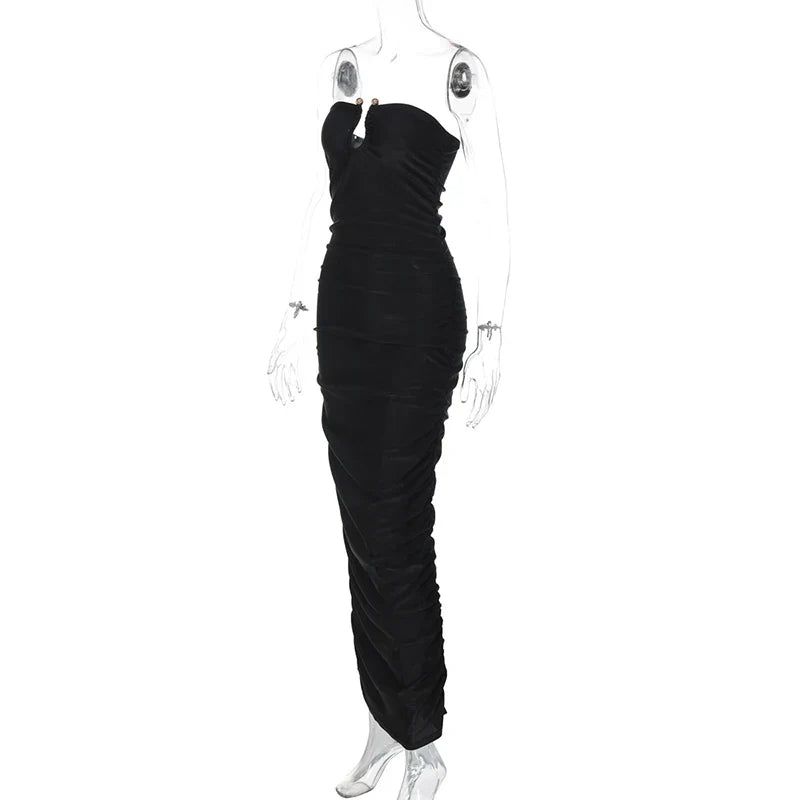 Off-shoulder Black Maxi Dress