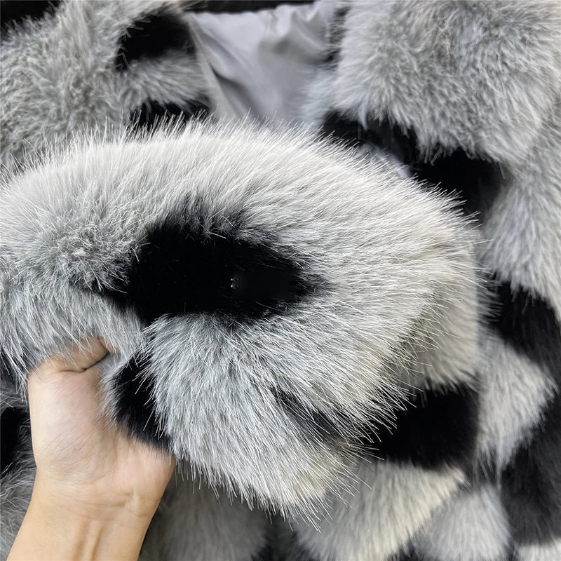 Large Lapel Pocket Zebra Print Thicken Fur Cardigan