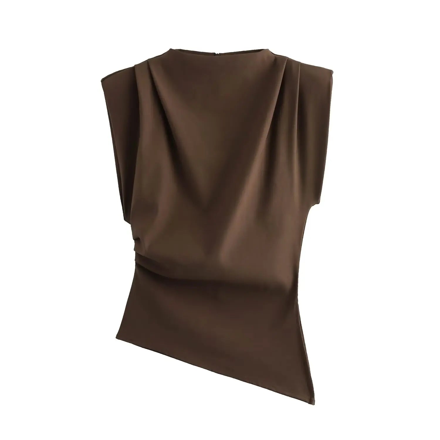 Asymmetric Pleated Trim Short Sleeve Top