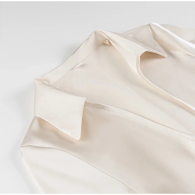 Satin Lace Up Long Sleeved Blouse