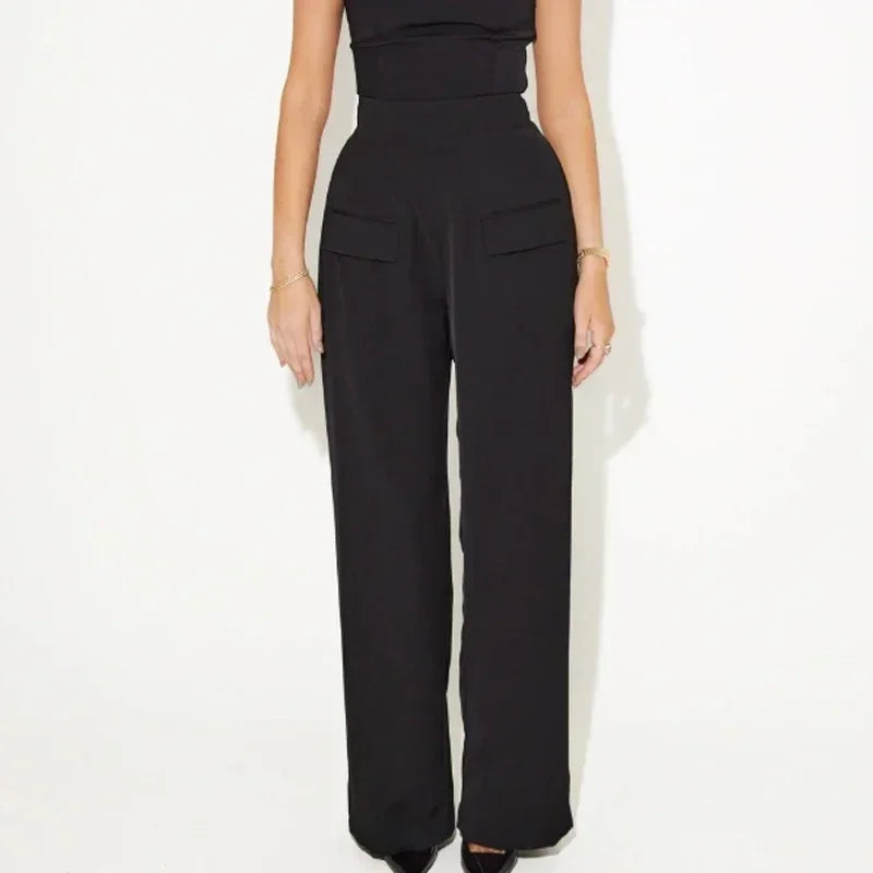 Square Collar Halter Top and Long Pant Suit