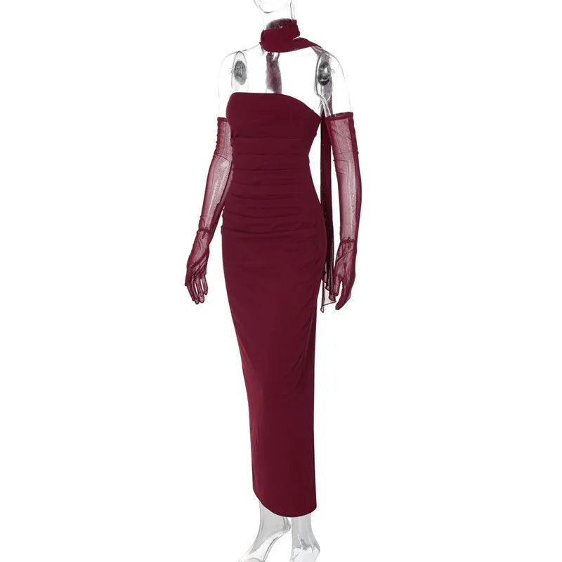 Mesh Sleeve Off-shoulder Long Dress