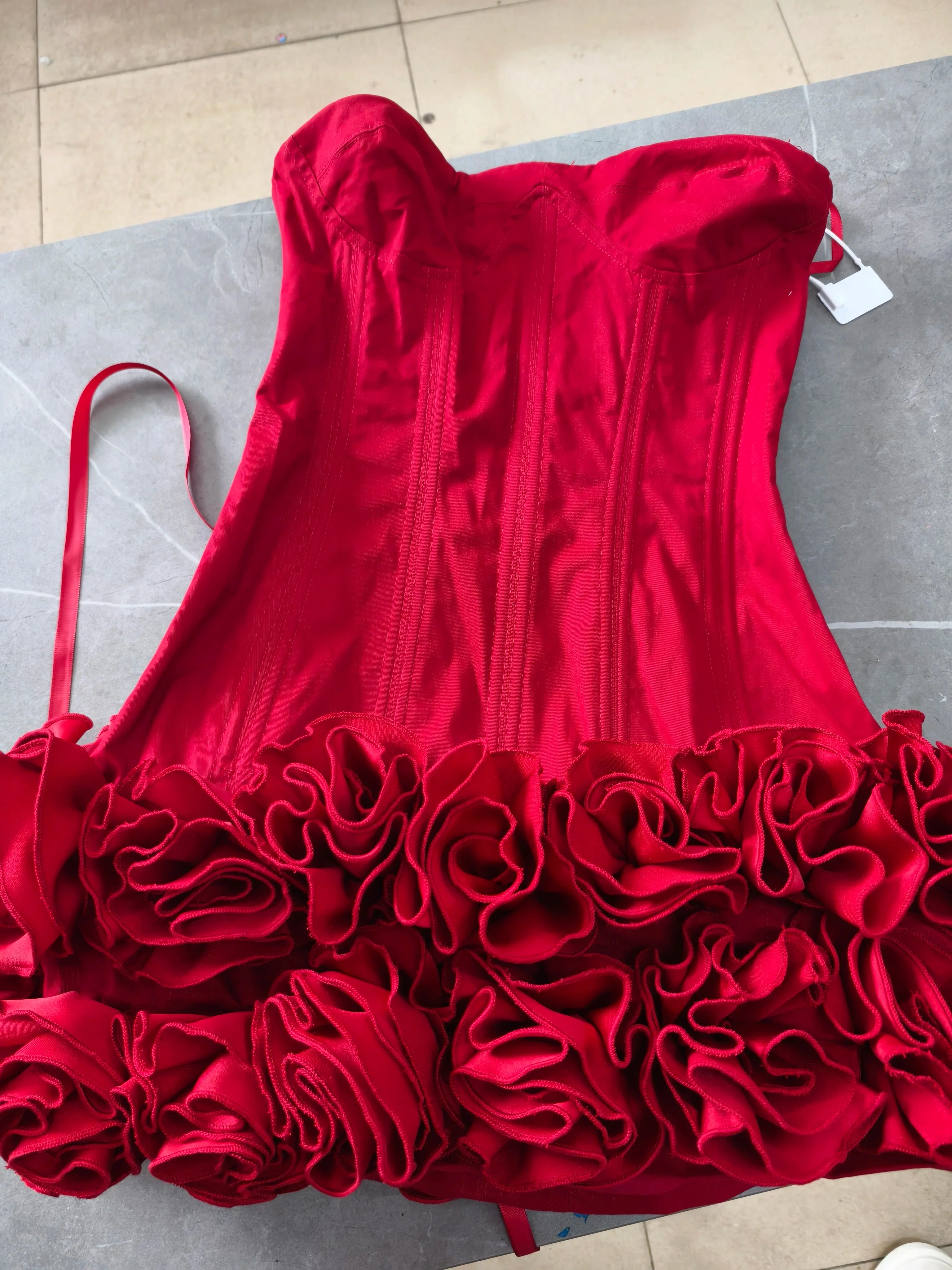 Red Flower Strapless Luxury Party Dress