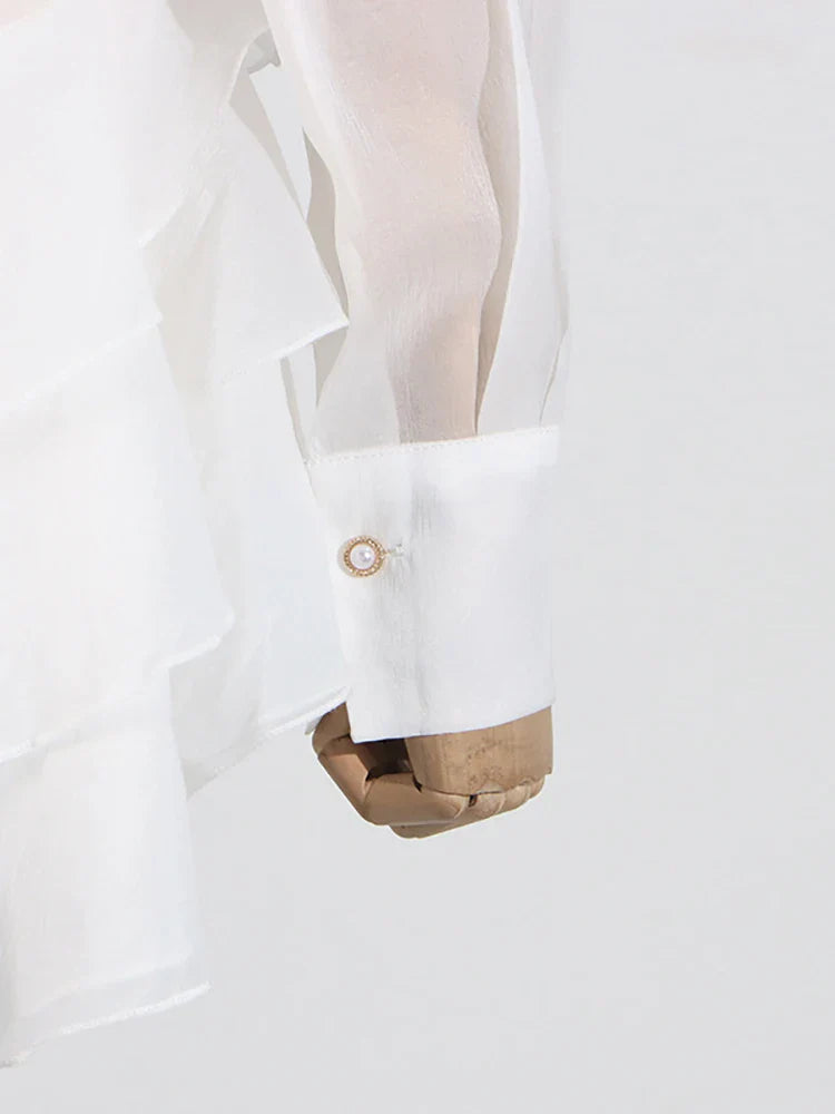 Appliques Ruffles Draped Long Sleeve Dress