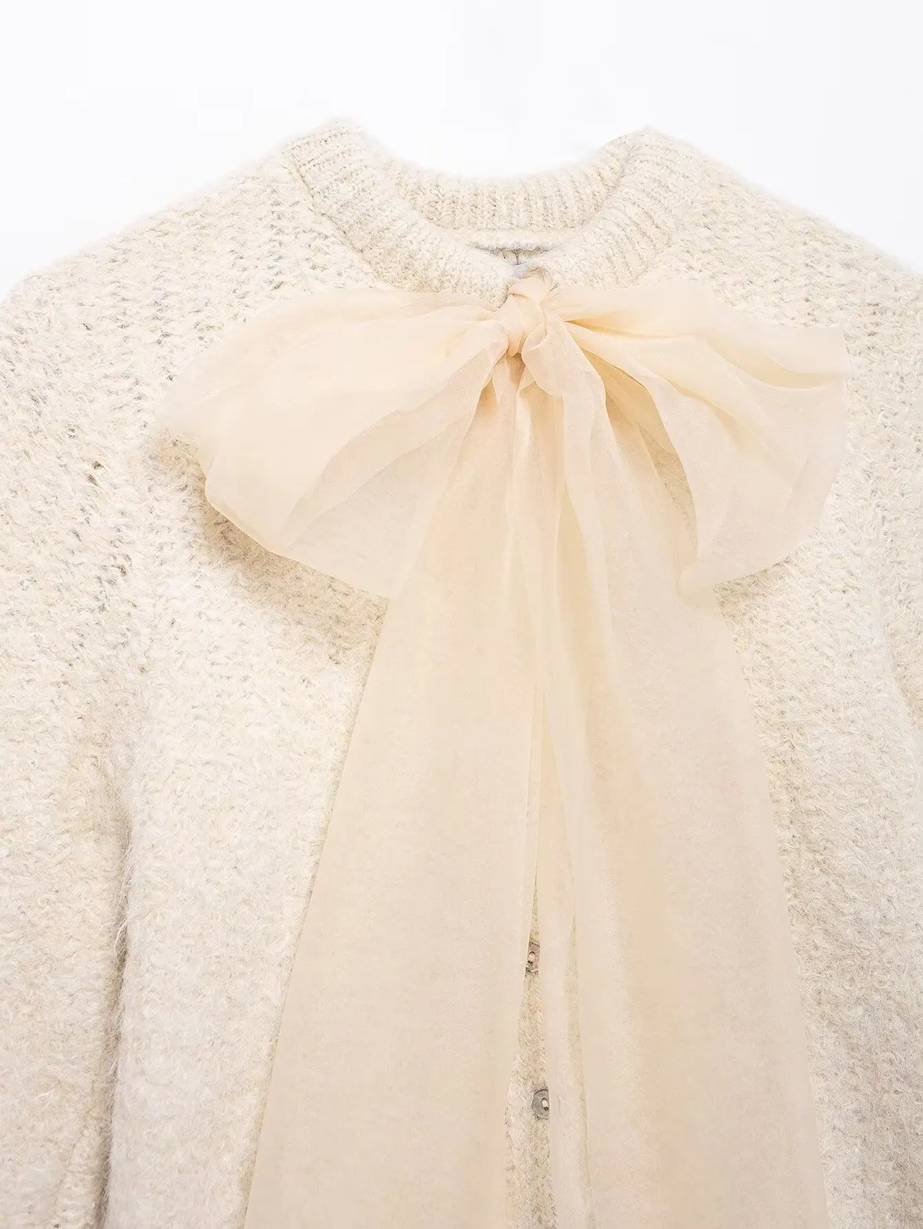 Women's Bow-Decorated O-Neck  Cardigan
