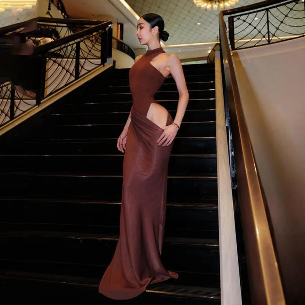 Satin Sleeveless High Neck Dress