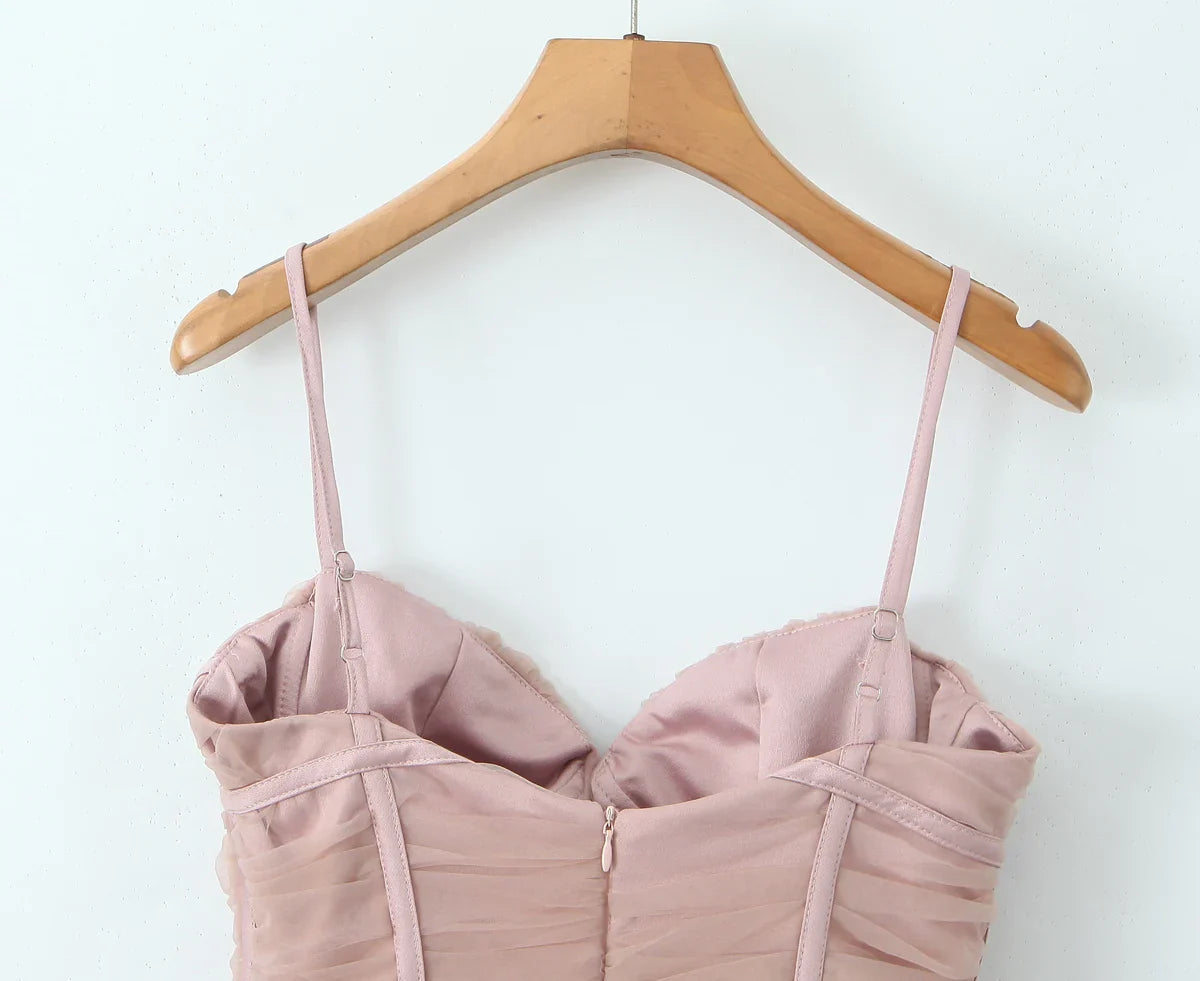 Pink Tulle Spaghetti Strap Mini Dress