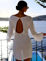 O-Neck Long Sleeve Knit Mini Dress