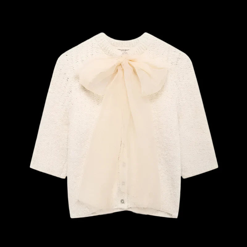 Women's Bow-Decorated O-Neck  Cardigan