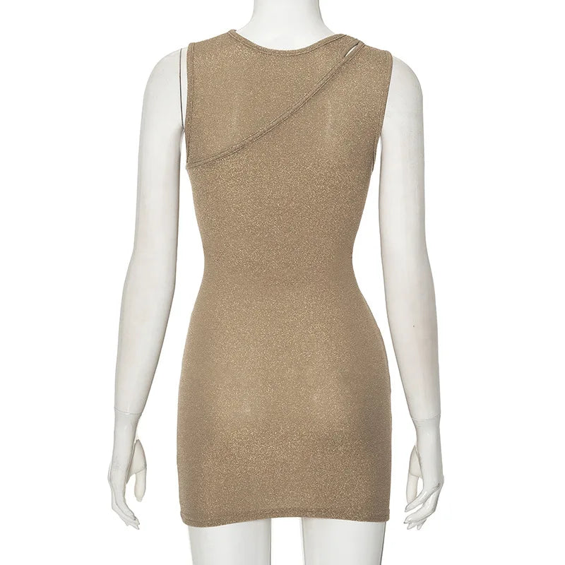 Beige Sequin Wrap Mini Dress
