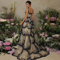 Sequin Butterfly Layered Gown