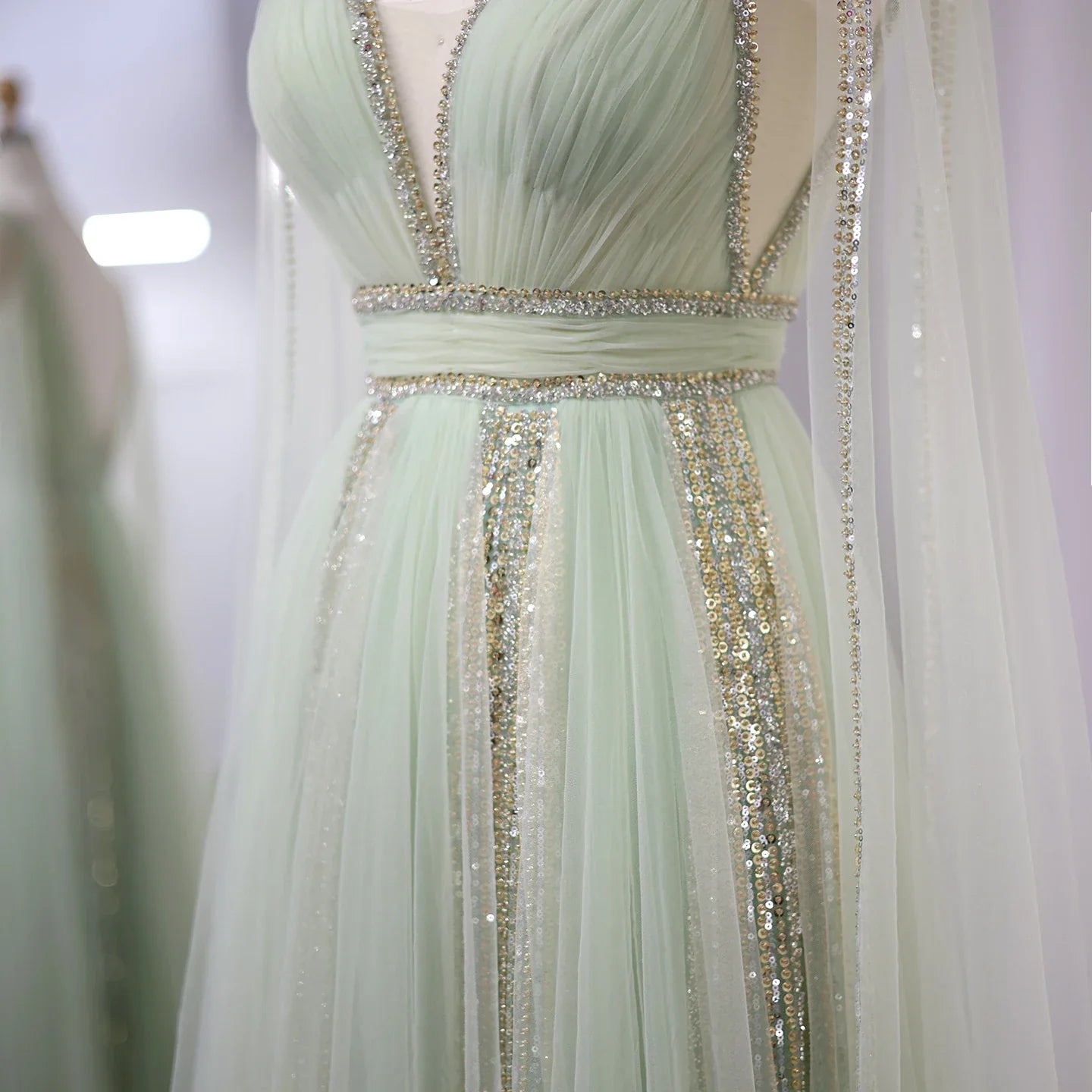 Cape Sleeves Chiffon Plus Size Party Gown
