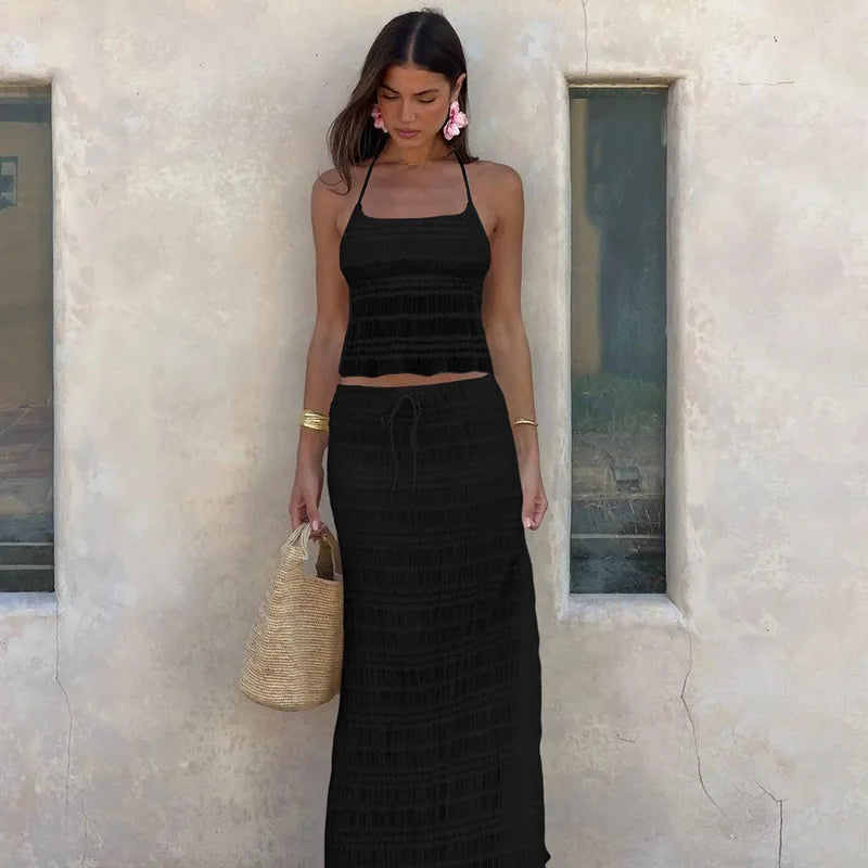 Chiffon Skirt Suit Spaghetti Strap Top and Long Skirt