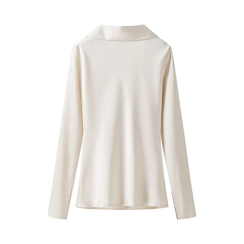 Satin Lace Up Long Sleeved Blouse