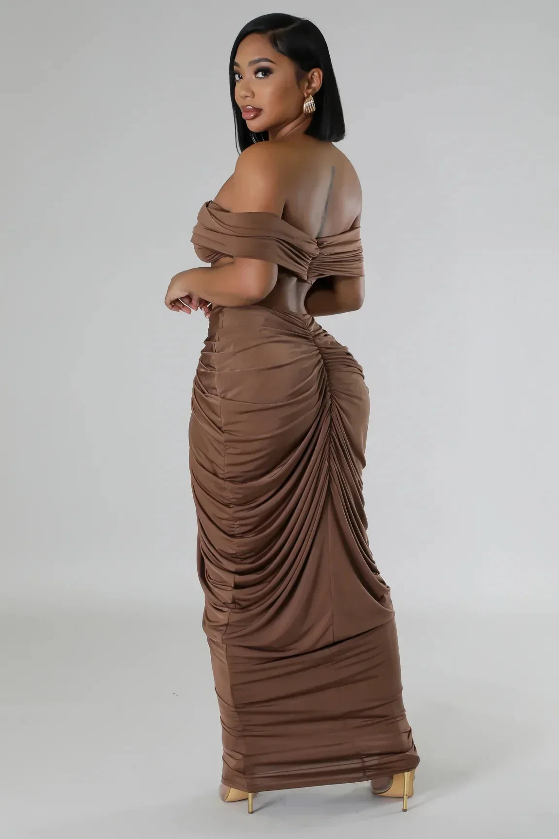 Pleated Strapless Crop Top and Long Skirt Suit
