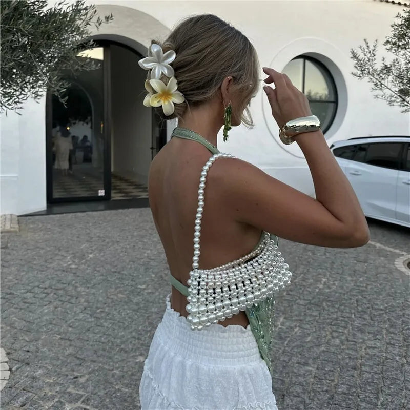 Glitter Deep V Neck Open Back Tank Top
