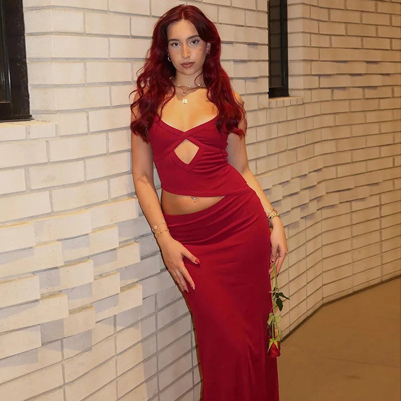 Hollow Out Spaghetti Strap Backless Long Dress