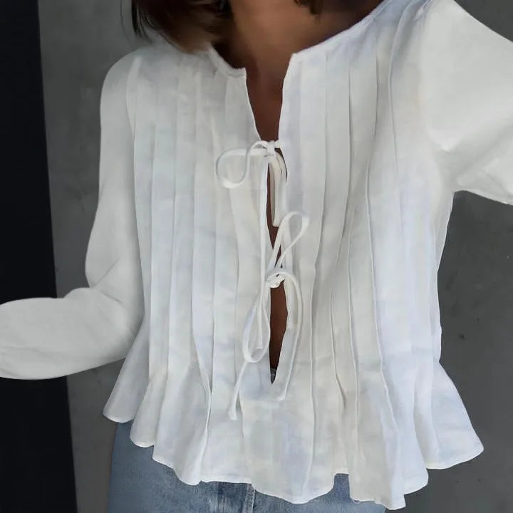 Patchwork Long Sleeve Lace-Up Top