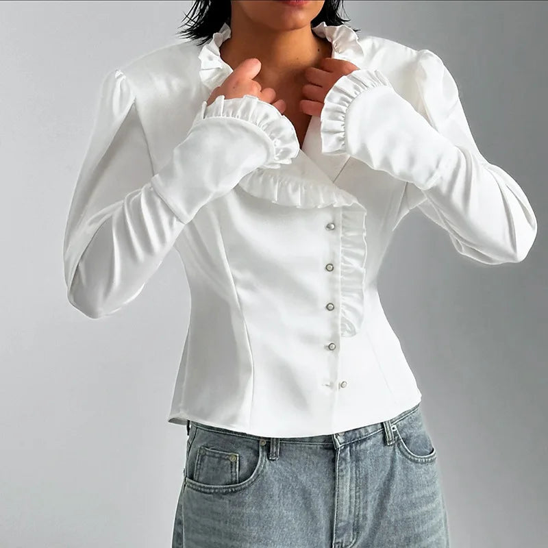Ruffles White Long Sleeve Shirt