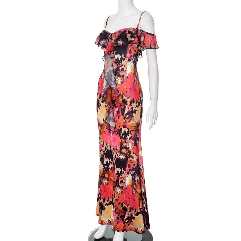 Floral Print Off-shoulder Strapless Long Dress